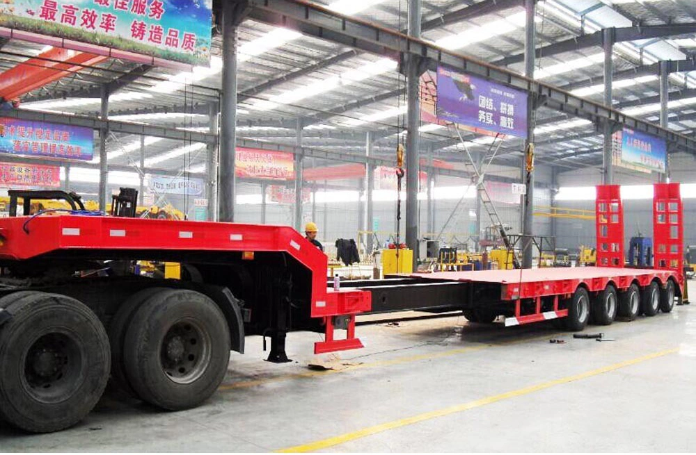 3/4/5 Axles 50 80tons Steering Extendable Drop 4 Axle 16m Lowbed Low Bed Semi Truck Trailer